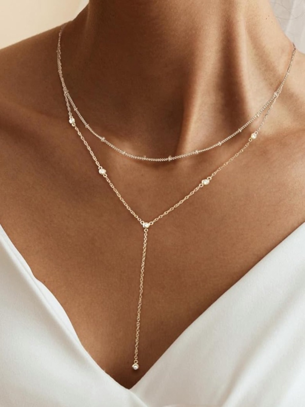 New! 14k Gold Plated Silver Layered Y-Necklace